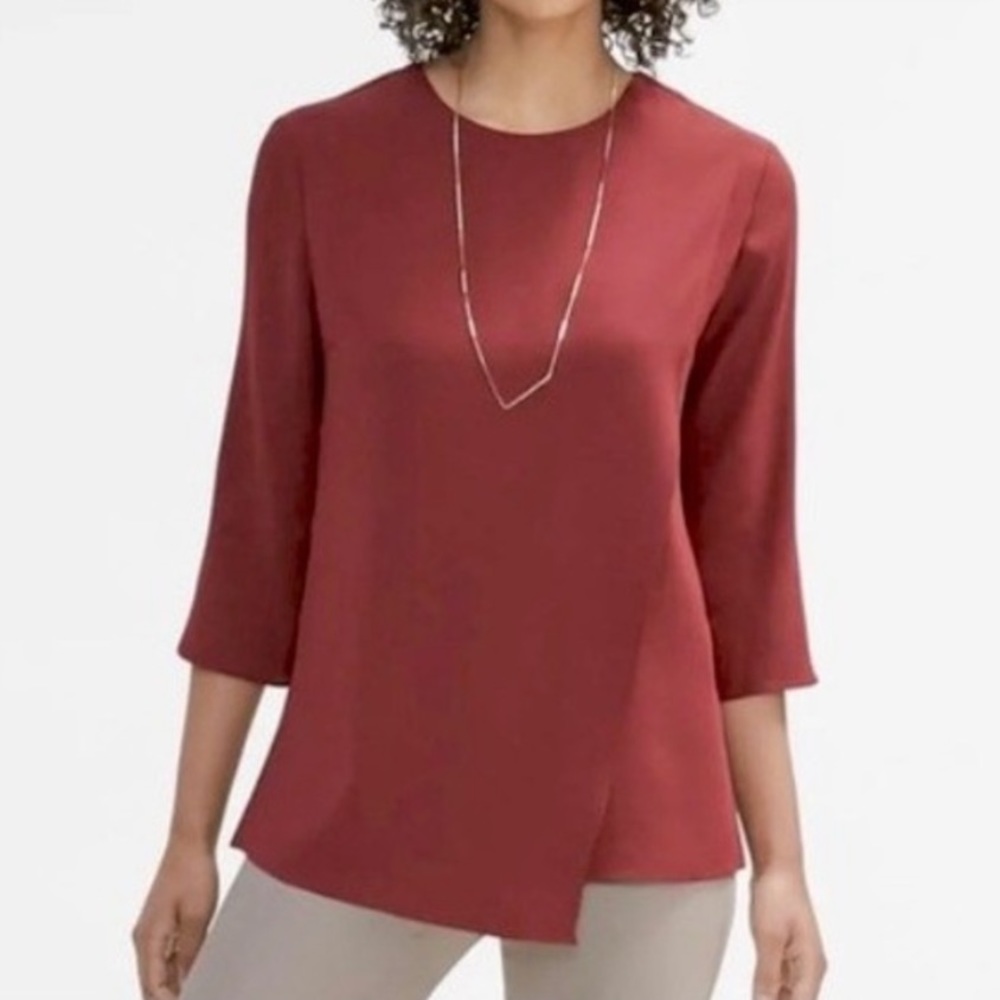 MM Lafleur Burgundy Red Bourgeois Asymmetrical Quarter Sleeve Top